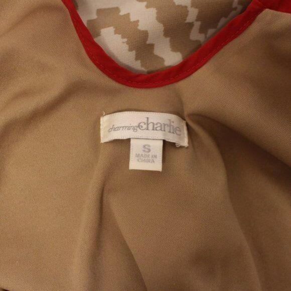 Charming Charlie Tan & Red Chiffon Dress S - Picture 4 of 5